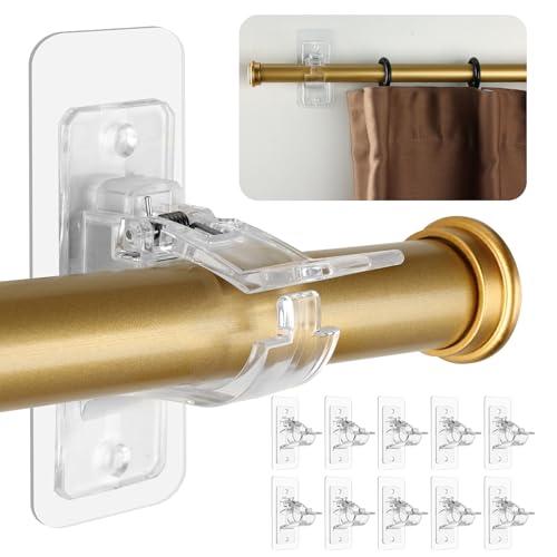 MUAKIOY No Drill Curtain Rod Brackets, (10 Pack) Adhesive Curtain Rod Holder Adjustable, Heavy Duty Stick on Curtain Hooks NO Nail NO Screw Hanging for Bedroom Kitchen Bathroom Livingroom