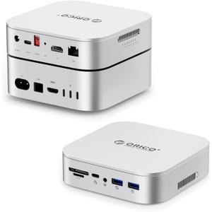 ORICO MiniRaid 10-in-1 Docking Station with Dual-Bay M.2 NVMe/SATA SSD Enclosure for Mac mini M4 Pro, Raid 0/1/PM, USB C HUB with HDMI 4K@60Hz, 10Gbps, PD60W, SD/TF Slot, RJ45 for Creator-MR10 Pro