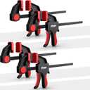 6" Bar Clamps for Woodworking, 4-Piece One-Handed Clamp/Spreader, Light-Duty Quick-Change F Clamp with 170 lbs Load Limit