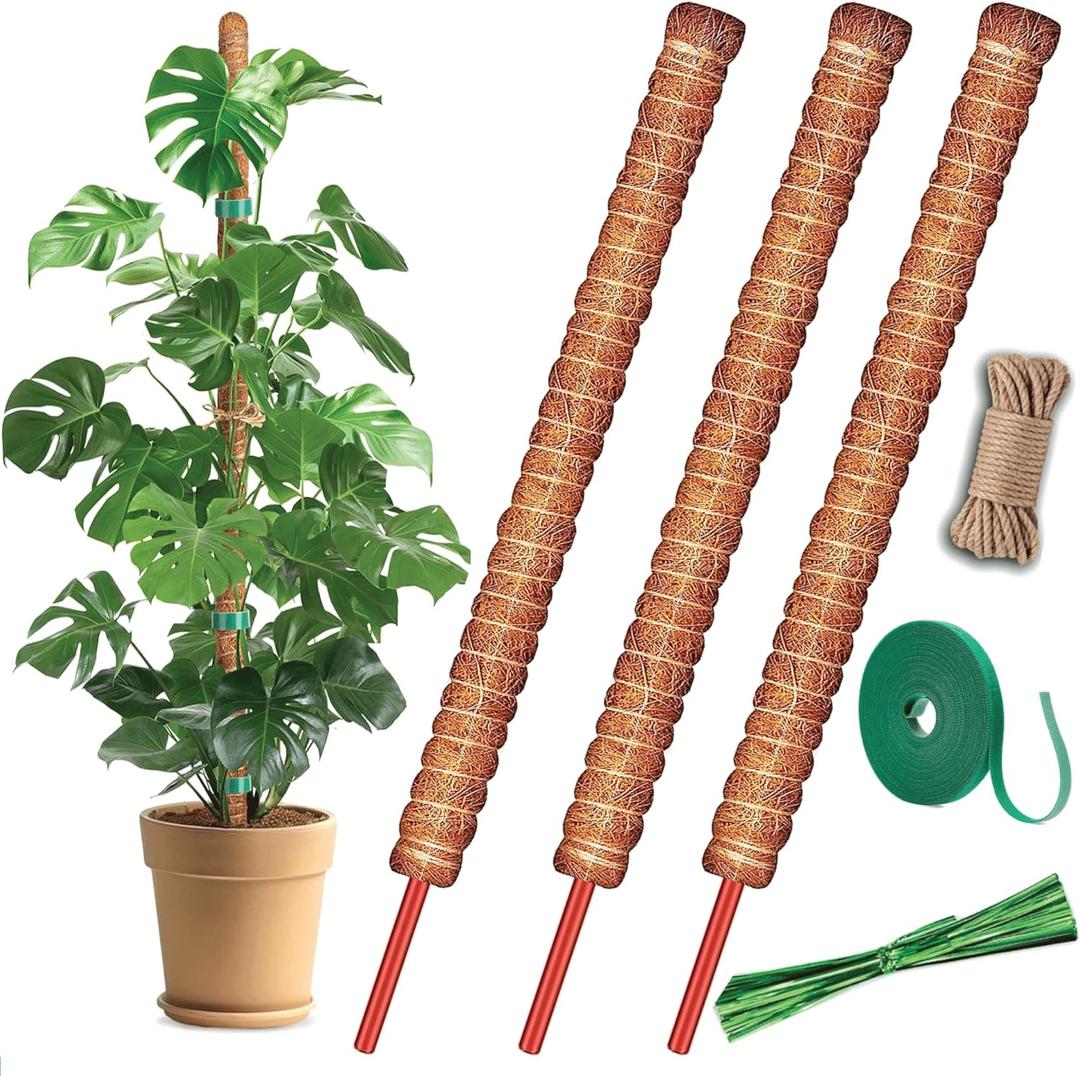 3 Pack 28 Inch Moss Pole, Stackable Moss Poles for Climbing Plants Monstera, Tall Plant Sticks Accessories, Large Coir Monstera Plant Support Stakes for Potted Plants Indoor, Pothos