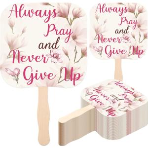 Sherr 50 Pcs Christian Inspirational Gifts Bulk for Women Men Church Fans Handheld Wooden Fans Hand Funeral Memorial Service Favors Gifts