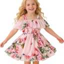 AGQT Girls Summer Dress Floral Boho Off Shoulder Ruffle Casual Sundress Cute Tiered Chiffon Outfit for Beach Vacation 110