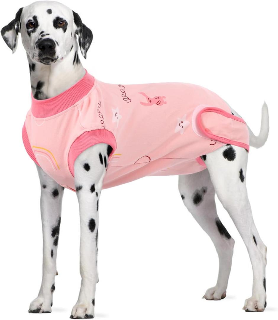 IDOMIK Dog Recovery Suit for Female Spay - Adjustable Anti-Licking Dog Post Surgery Onesie, Male Female Dog Neuter Spay Suits, Soft Abdominal Wound Bandage & E-Collar Cone Alternative (L(Chest Girth:22.83"-26.77"), Pink cartoon)
