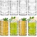 Goaste 8 Pack 17oz Plastic Tiki Cups, Clear Tiki Plastic Mug Cups, Tiki Hawaiian Party Drinking Tumblers, Exotic Zombie Cocktails Mugs, Reusable Mai Tai Glasses for Cocktails, Lemonade, Halloween