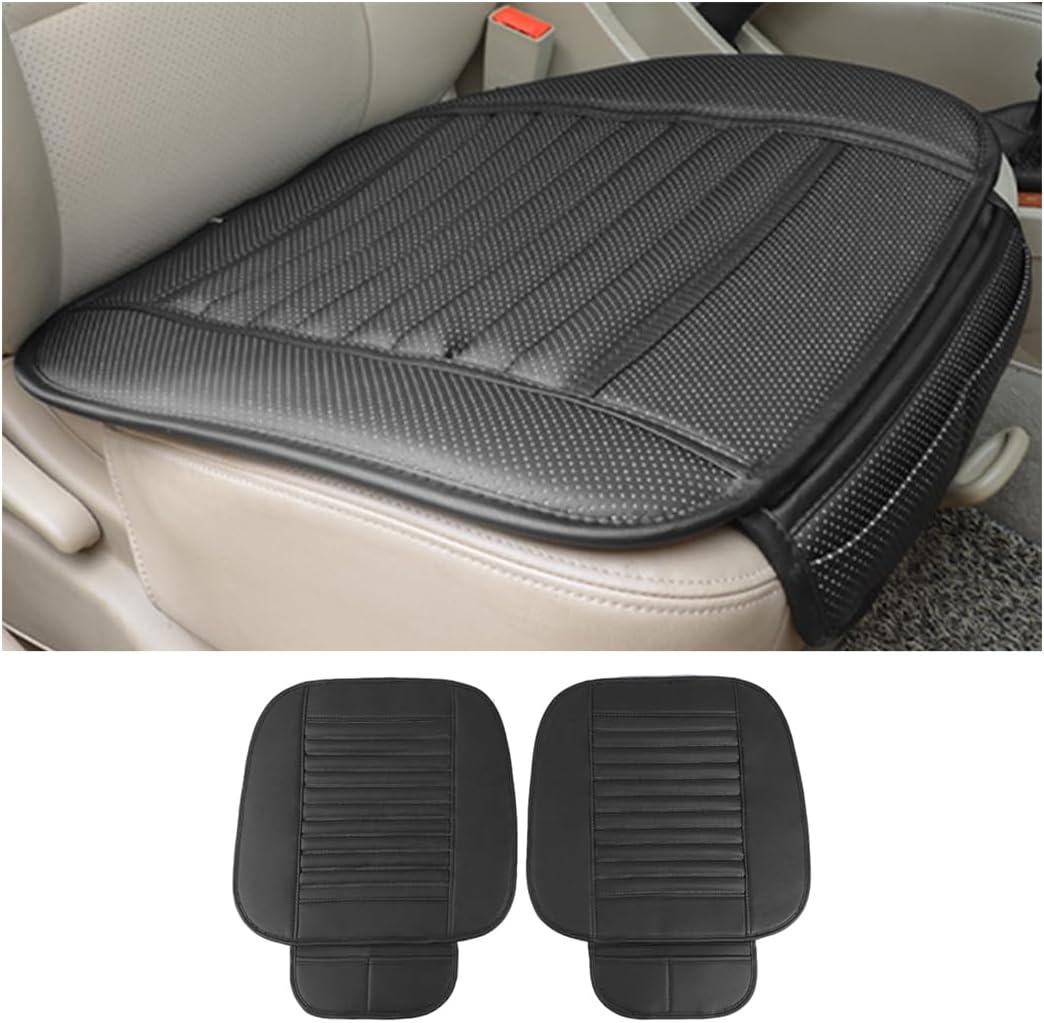zipelo 2 Pack Car Seat Covers for Front Seats, Breathable Leather Cushion Protector, Anti-Slip Driver Seat Padded with Storage Pockets, Auto Interior Decoration for Most Vehicles (Black)