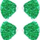 Thenshop 4 Pack Cheerleading Pom Poms Cheerleader Squad Spirited Fun Pompoms Cheer Hand Flowers Metallic Foil Pompoms for Adults Sports Meeting Team Spirit Cheering Party (Green)