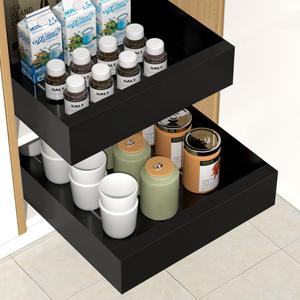 1Pack Pull Out Cabinet Organizer - Upgrade 2 Slide Rails Slide Out Drawers - for Kitchen Pantry Bathroom Closet - Pantry Storage Shelves with Nano Adhesive Strip for Kitchen (9.8"W X 16.5"D X 2.7"H)
