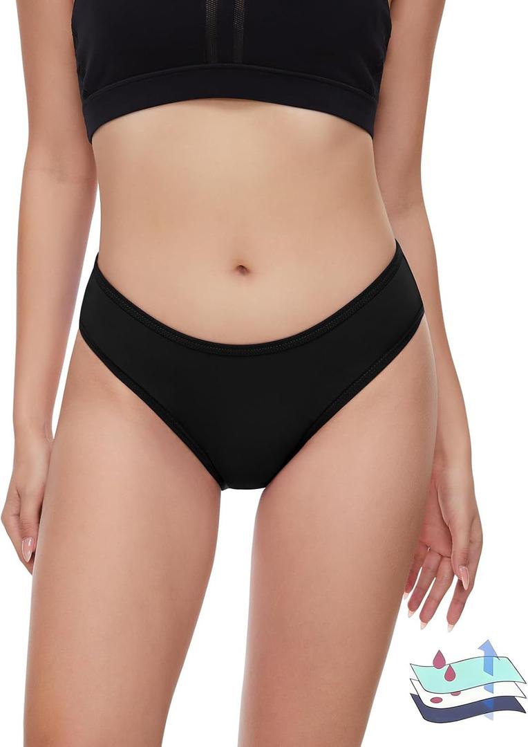 Period Swimwear Leakproof Swim Bikini Bottom Menstrual Swimsuit Waterproof UPF 50+ Bathing Suit for Teens Girl Women Black Medium
