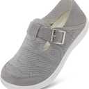XIHALOOK Womens Walking Shoes Wide Toe Barefoot Shoes Zero Drop Minimalist Loafer with Adjustable Strap Slip on Clogs (7.5 Wide, Blend Lgrey)