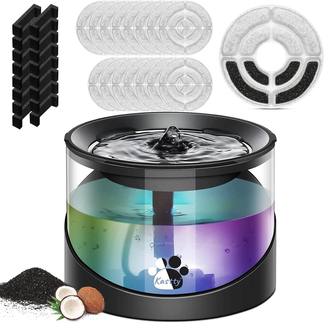 Kastty 2.2L/74oz Cat Water Fountain with 16 Pack Replacement Filters