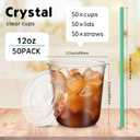 Baderke 50 Sets Clear Plastic Cups with Lids and Straws Disposable Plastic Iced Coffee Cups for Cold Beverage Juice Smoothie Coffee and Party Catering (12 oz)