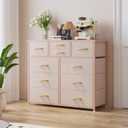 LUMTOK 10-Drawer Dresser, Fabric Storage Dressers Drawers for Bedroom, Hallway, Nursery, Closets, Steel Frame, Wood Top, Easy Pull Handle (Rose Gold), 11.8"D x 39.4"W x 39"H