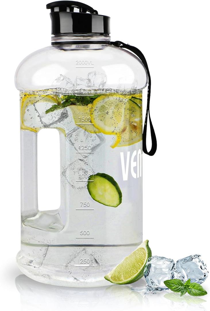 VENNERLI Portable Large Plastic Water Bottle - BPA-free Half Gallon Reusable 2 Liter Water Jug for Outdoor Hiking Fitness Travel Camping Cycling (Clear)