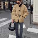Cicy Bell Womens Faux Fur Jacket Fuzzy Coat Long Sleeve Button Front Warm Winter Outerwear with Pockets (L)