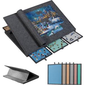 Becko US 1500 Pieces Tilting Jigsaw Puzzle Board for Adjustable Angle up to 30, with 6 Felt Sorting Trays, Lightweight Portable Easy to Move with Protective Cover