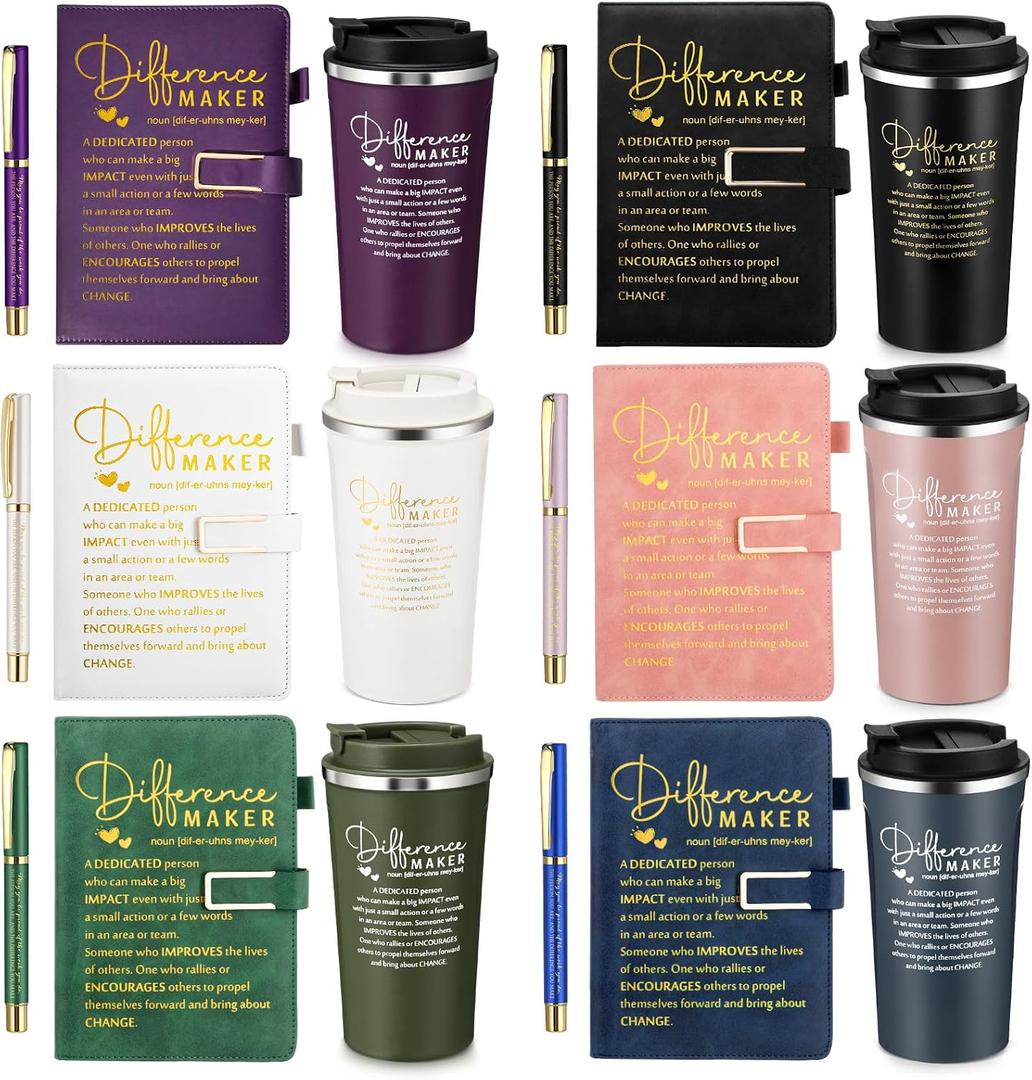 Pickmesh 18 Pcs Difference Maker Gift Journal Tumbler Set 17 oz A5, 6 Color