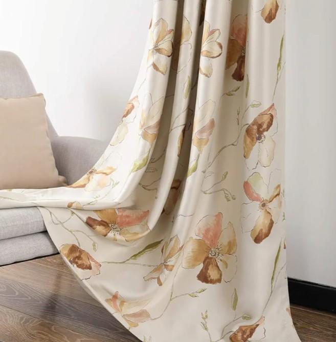 Leeva 2 Panels Room Darkening Heavy Curtains for Bedroom, Elegant Brown Floral Print Window Curtain and Drapes for Nursery and Office, 52x84 in