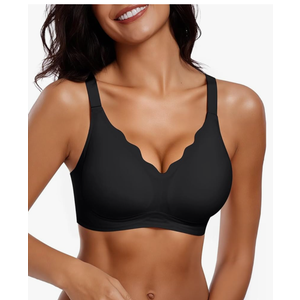 Vertvie Womens Seamless Bras No Underwire Supportive Wireless Push Up Full Coverage Bralette Comfort Scalloped T-Shirt Bra 2XL