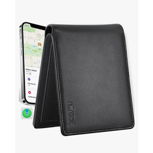 Wallet for Men Upgrade Replacement for AirTag Wallet Built-in Find My Real Time Tracker, RFID Blocking Classic Leather Bifold Stylish Mens Wallet with ID Window 6 Credit Card Holder Coin Pocket