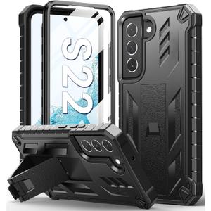 SOiOS for Samsung Galaxy S22 Protective Case: Military Grade Drop Proof Protection Mobile Phone Cover with Kickstand | Rugged Shockproof TPU Matte Textured Sturdy Phone Bumper (Black)