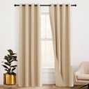 RYB HOME 3-in-1 Soundproof - Blackout - Thermal Insulation Living Room Divider Curtains, Large Bay Window Curtains for Bedroom Theatre Office Backdrop, Biscotti Beige, W 52 x L 102 inches, 2 Panels