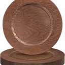 MAONAME Dark Brown Faux Wood Charger Plates, 13" Plastic Plates Chargers Set of 12, Farmhouse Chargers for Dinner Plate, Rustic Round Charger for Party