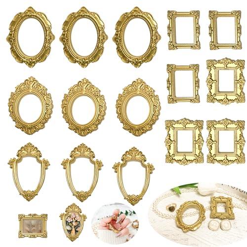 15PCS Vintage Resin Picture Frame - Mini Photo Frame Tiny Antique Frames Small Picture Frame Oval Rectangle Wall Hanging for DIY Jewelry Display Photography Mobile Phone Photo Party Hotel Decor