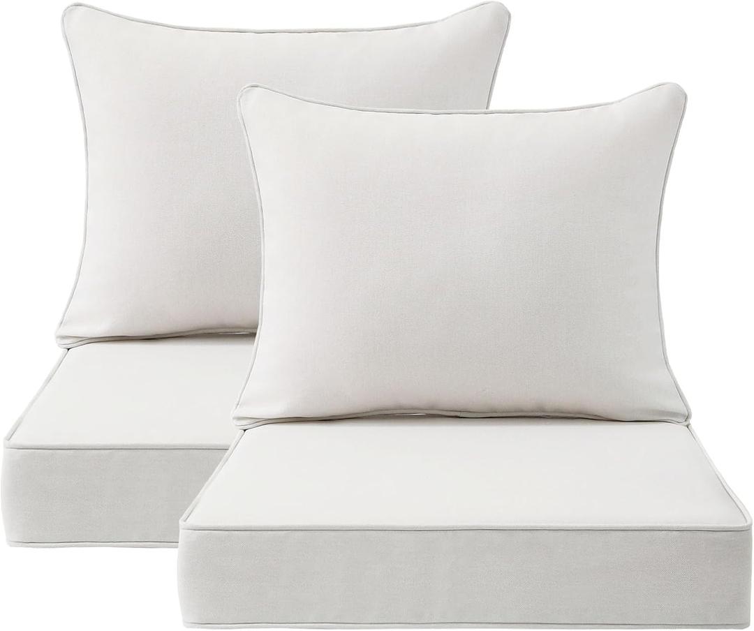 Outdoor Patio Chair Cushions Set, 24" x 24", Set of 2, Water-Repellent, Fade Resistant, Deep Seat Bottom and Back Cushion for Backyard, Couch, Sofa and Patio Furniture, Linen
