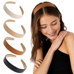 3 x WOVOWOVO Leather Headbands for Women, 1Inch Non Slip Soft PU Hair Head Bands Diademas Para Mujer De Moda Cute Beauty Fashion Hairbands Hair Accessories