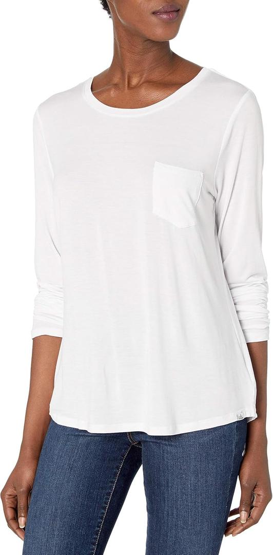 prAna womens Foundation Long Sleeve Crew Neck Top (White, XL)