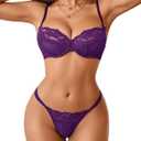 Avidlove Lingerie Sets for Women Sexy Bra and Panty Set Underwire Push Up Lingerie Mesh Lace Underwear (Purple, XXL)