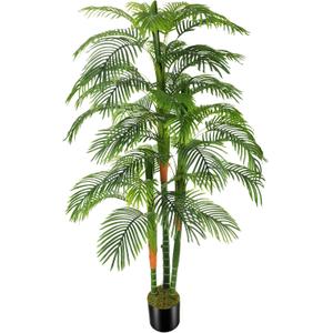 OXLLXO 6ft Artificial Golden Cane Palm Tree(72in) with 3 Trunks Faux Tree and Plastic Nursery Pot, Fake Plant for Office House Farmhouse Living Room Home Decor (Indoor/Outdoor)