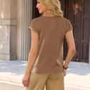Blooming Jelly Womens Satin Silk Tops Pleated Dressy Casual Blouse V Neck Business Outfit Short Sleeves Summer Top (S)