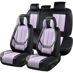 Coverado Universal Seat Covers Full Set, 5 Seats Universal Seat Covers for Cars, Waterproof Nappa Leather Car Seat Covers with Head Pillow, Auto Protectors Fit for Most SUV Pick-up Truck-Black&Purple