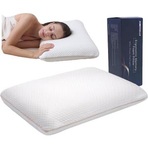 Ergonomic Memory Foam Neck Pillow Bed Pillow,Cooling Fabric,No Pressure Support, Stays Cool, Luxurious Comfort, Queen(23.6"x15.7"x4.7")