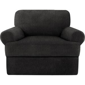 T Cushion Chair Covers with Arms Super Stretch Chair Slipcover for Living Room Pet Dog Universal Slip Cover Anti Slip Armchair Furniture Protector (Black, 1 Cushion)