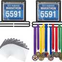 Black Iron Medal Hanger Display - Wall Mounted Running Medal Display with 10 Vinyl Bib Sleeves, Compact Marathon Medals Holder Rack (13.78" x 11.22") Holds 40+ Medals & 20 Race Bibs