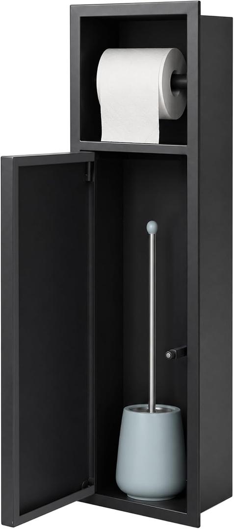 Recessed Toilet Paper Holder with Storage, 304 Stainless Steel, 25"x6"