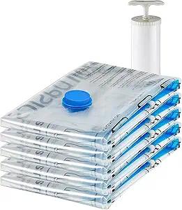 Basics Vacuum Storage Bags, Compression Space Saving for Clothes and Linens, Reusable with Hand Pump, Large, Clear, 5Pack