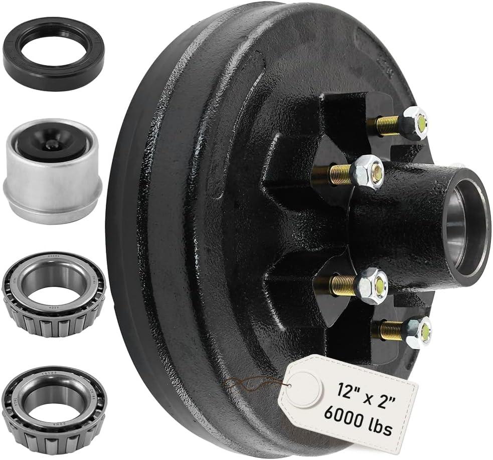 6 on 5.5" Trailer Brake Drum Kit Replaces for 5200-6000 lbs Axle Hub Heavy Duty, 6 Bolt Trailer Brake Hub Drum Fit for 12" X 2" Electric and Hydraulic Trailer Brake Assembly