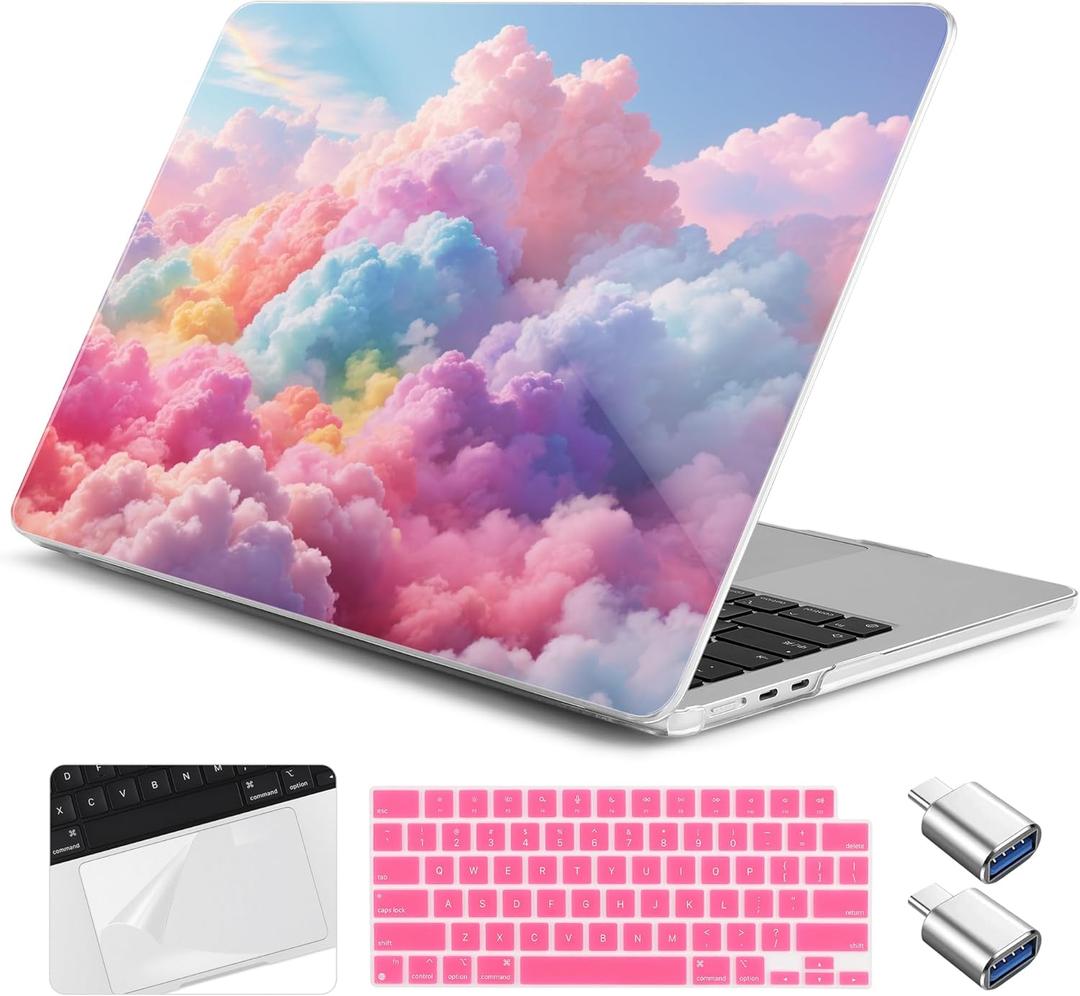 for MacBook Air 13(13.6) inch Case 2026 2025-2022 M5 M4 M3 M2 A3449 A3240 A3113 A2681 Shockproof & Scratch-Resistant Hard Shell + Keyboard Cover + Trackpad Protector + Type C, Clouds