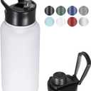 32 oz Insulated Water Bottle with Straw Lid & Wide Mouth Lids, Stainless Steel Sports Water Bottles, Double Walled Vacuum, Leak Proof, White