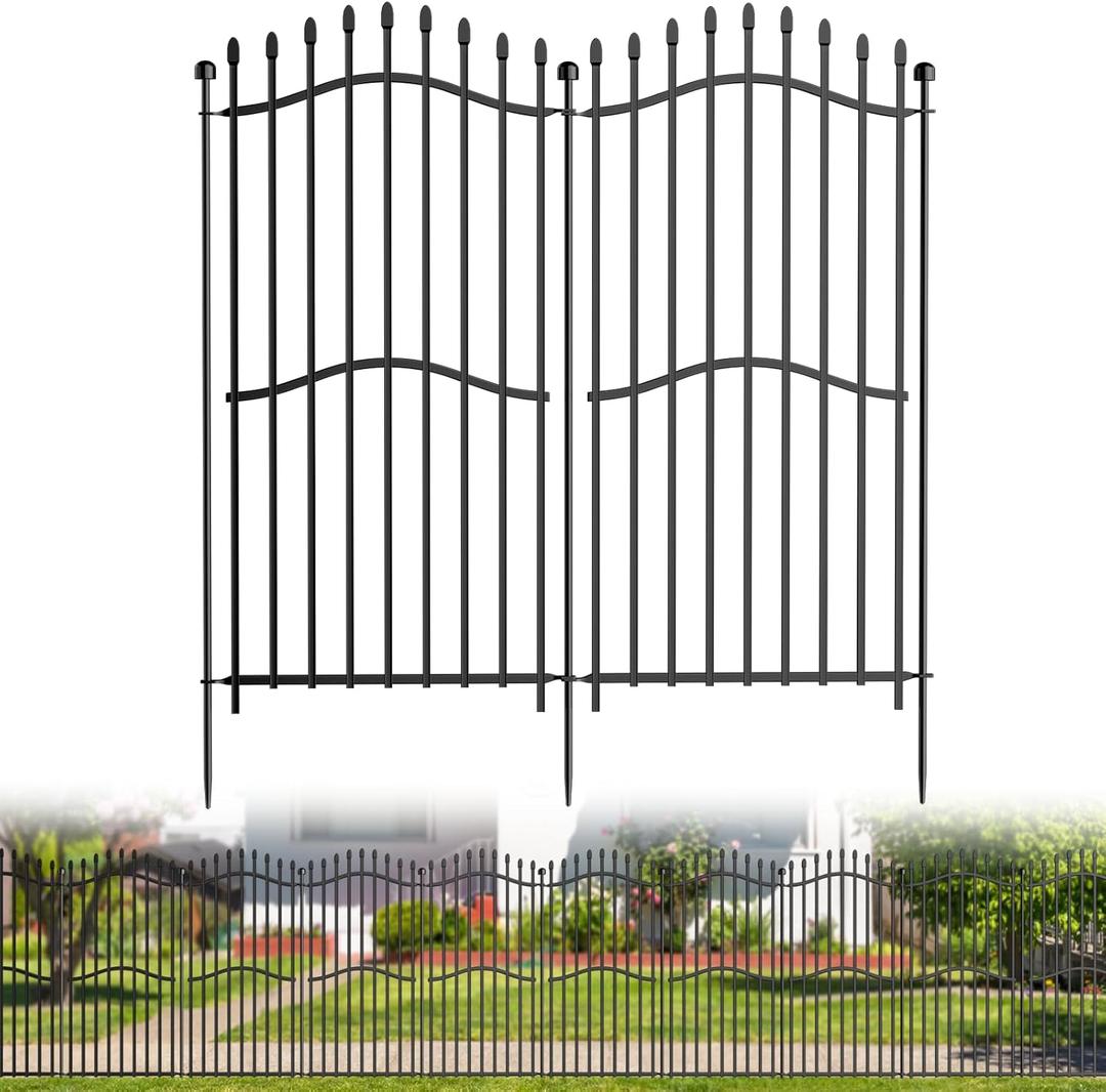 6 Panels Tall No Dig Garden Fence - 48in H x 13.5ft L, Reinforced Square Tube Rustproof Animal Barrier, Decorative Metal Fencing for Yard & Outdoor Dog Pet Play Areas