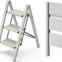 HillhutApex 3 Step Stool, Aluminum Foldable Step Ladder, Lightweight Stable Stool with Wide Non-Slip Pedals, 330lbs Bearing Capacity Ladder for Office,Home, Kitchen - Grey