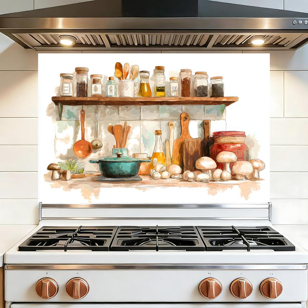 Kitchen Backsplash Wallpaper, Peel and Stick Backsplash Wallpaper Kitchen Shelf, 35.5 x 23.6 Inch Waterproof Removable Stove Wall Decor for Farmhouse Kitchen Decor