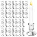 60 Pcs Window Candle Taper Candle Holders Plastic Taper Candle Holders Traditional Candlesticks Black Candle Base Holder for Halloween Christmas Wedding Table Centerpiece Home Party Decor (Silver)