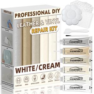 Vigorder Cream Leather Repair Kit for Furniture, Vinyl Repair Kit for Car Interior, Sofa, Jacket, Purse – Super Easy Instructions to Fix Scratches, Tears, Holes, and Peeling