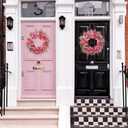 Sggvecsy 21in Artificial Pink Forsythia Wreath Spring Summer Fake Daisy Wreath Handmade Wreath with Daisies Lavender for Gifts Festival Front Door Window Wall Farmhouse Decor
