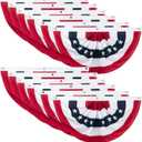 12 Pieces American Pleated Fan Flag, 3 X 1.5 Ft USA Patriotic Pleated Fan Flag 4th of July Half Fan Banner Decoration for Independence Day Porch Garden Outdoor Indoor Decorations