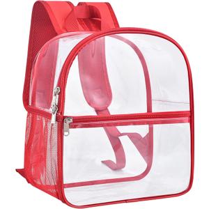 Paxiland Clear Backpack Stadium Approved 12×12×6 with Reinforced and Wider Shoulder Straps, Small Clear Bag for Schools, Concerts, Work, Festivals and Sporting Events - Red